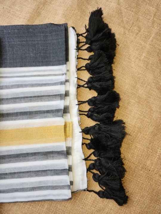 AARAVI-BLACK STRIPE MUL COTTON SAREE
