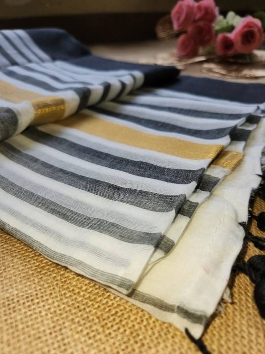 AARAVI-BLACK STRIPE MUL COTTON SAREE