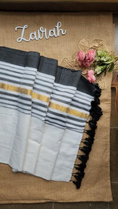 AARAVI-BLACK STRIPE MUL COTTON SAREE